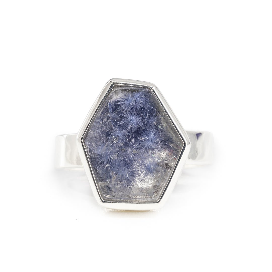 Dumortierite in Quartz 6.26 Carat Handcrafted Sterling Silver Ring - KKO-239 - Crystalarium