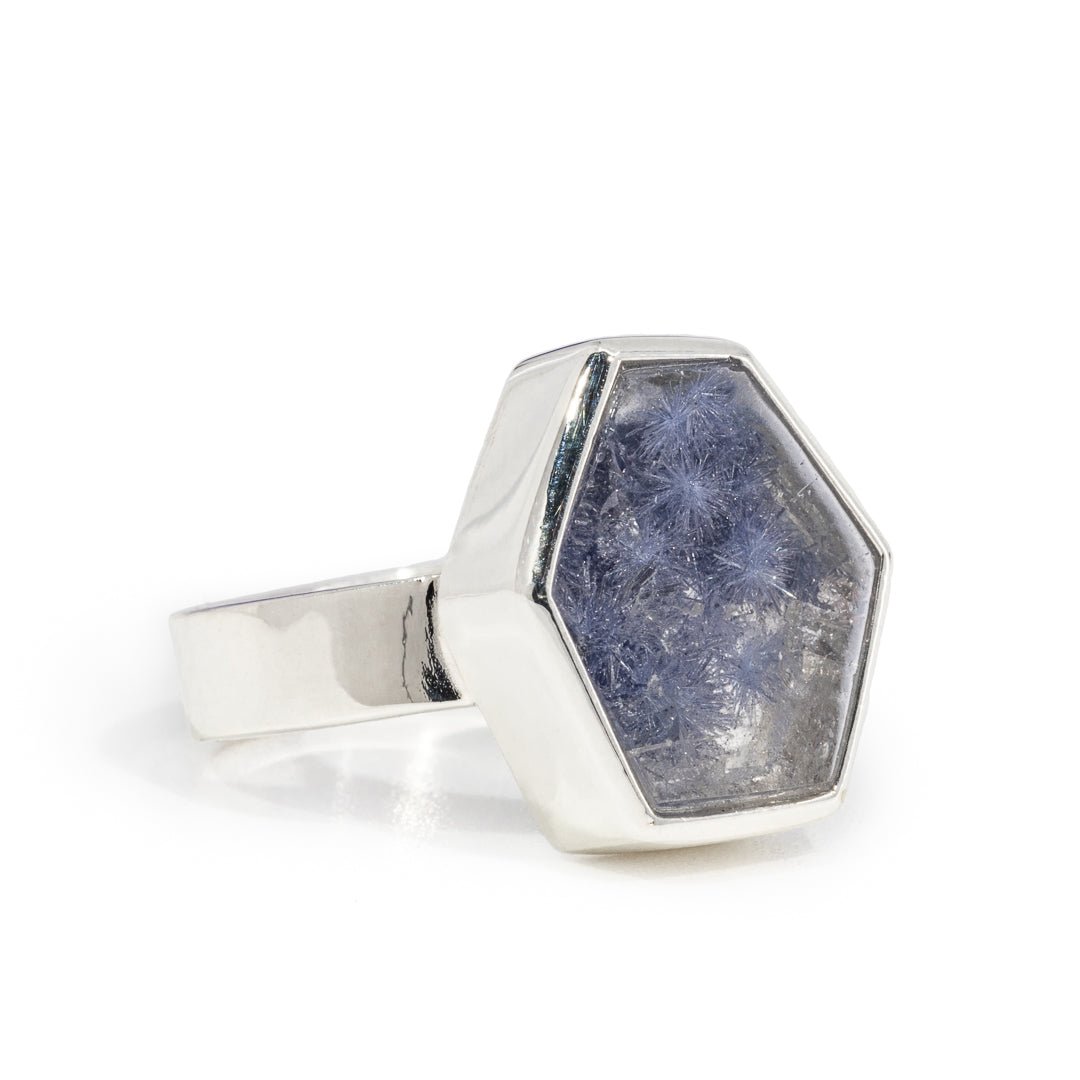 Dumortierite in Quartz 6.26 Carat Handcrafted Sterling Silver Ring - KKO-239 - Crystalarium