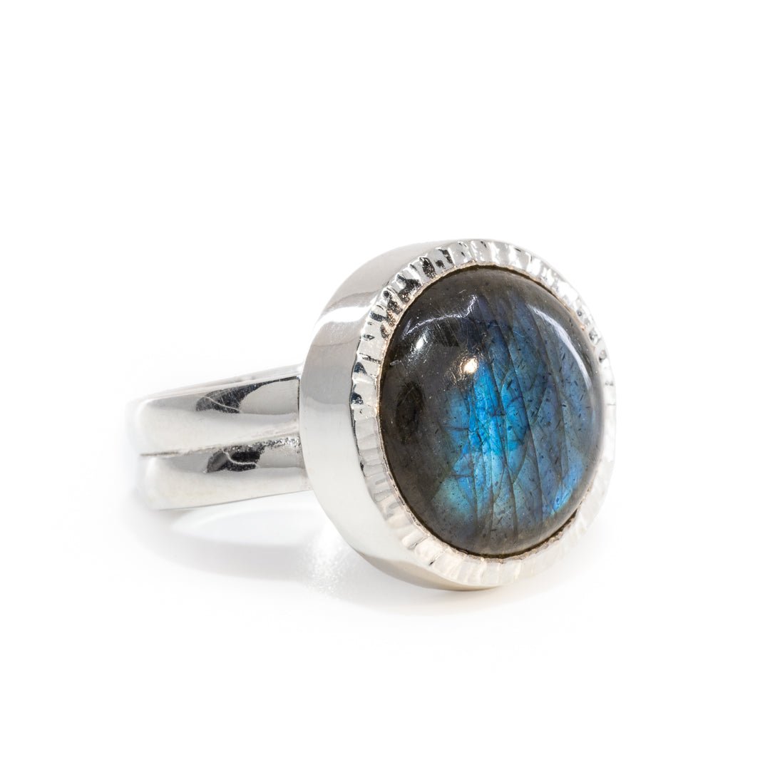 Labradorite 13 Carat Cabochon Handcrafted Sterling Silver Gemstone Ring - LLO-005 - Crystalarium
