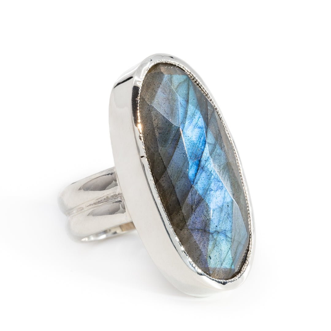 Labradorite 23.74 Carat Rose Cut Handcrafted Sterling Silver Gemstone Ring - LLO-006 - Crystalarium