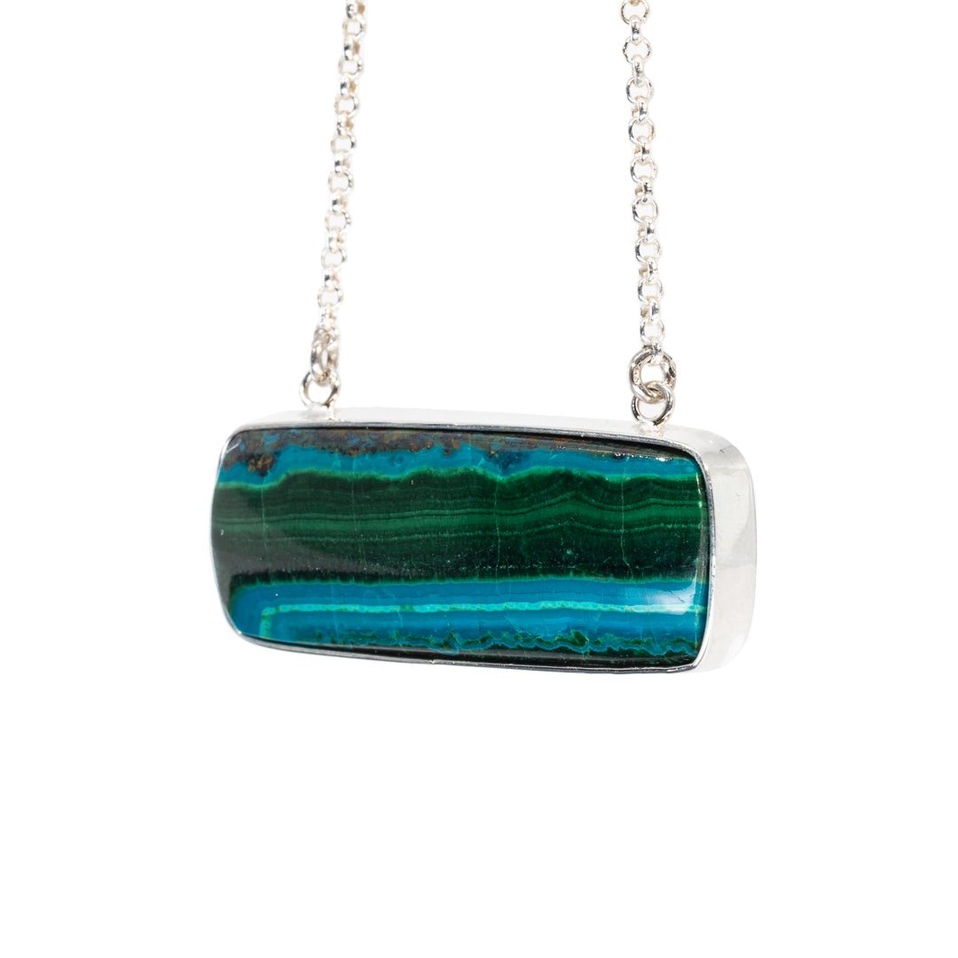 Malachite and Chrysocolla 33.33 Carat Cabochon Sterling Silver Handcrafted 20 Inch Necklace - LLO-011 - Crystalarium