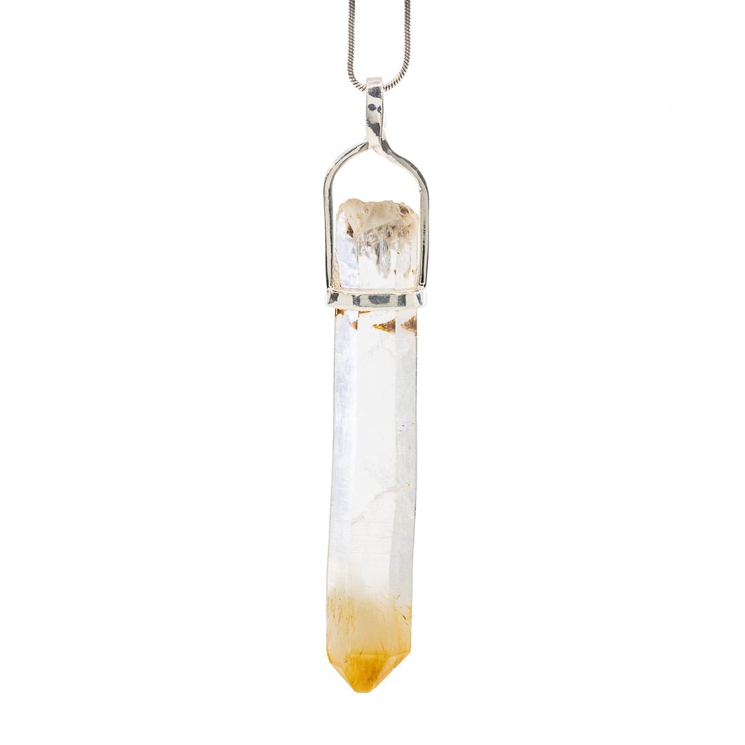 Mango Quartz 43.56 Carat Sterling Silver Handcrafted Natural Crystal Twist Pendant - LLO-029 - Crystalarium