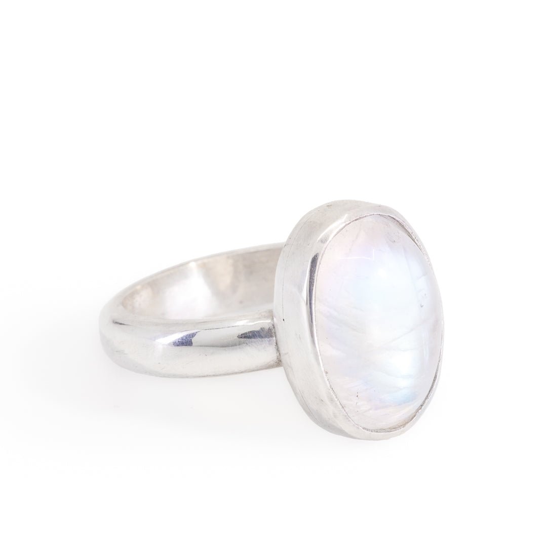 Moonstone 6.83 Carat Cabochon Handcrafted Sterling Silver Gemstone Ring - FFO-170 - Crystalarium