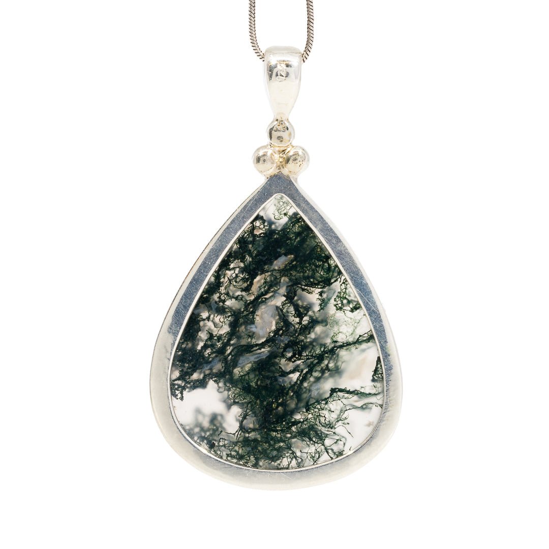 Moss Agate 40.08 Carat Sterling Silver Handcrafted Pendant - KKO-133 - Crystalarium