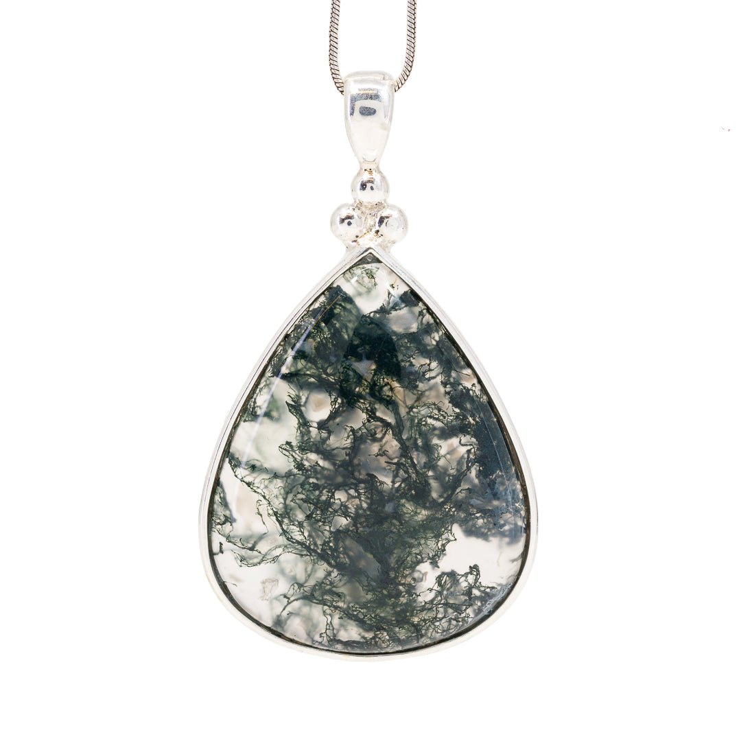 Moss Agate 40.08 Carat Sterling Silver Handcrafted Pendant - KKO-133 - Crystalarium