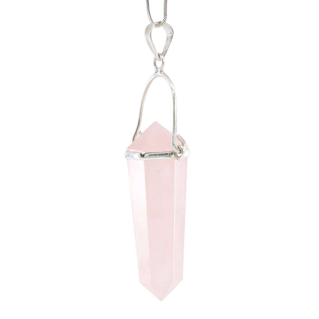 Rose Quartz Polished Crystal Sterling Silver Pendant - JJW-067 - Crystalarium