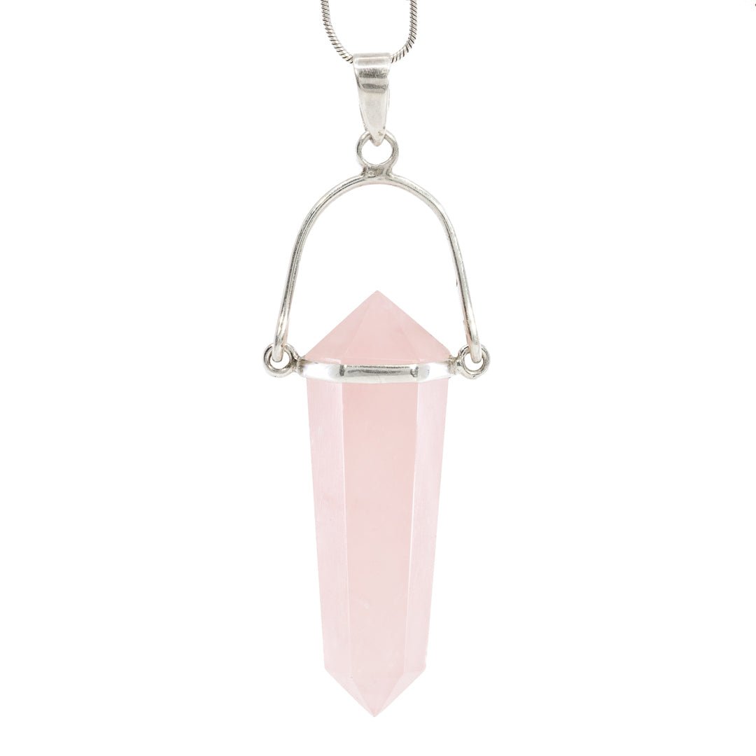 Rose Quartz Polished Crystal Sterling Silver Pendant - JJW-067 - Crystalarium