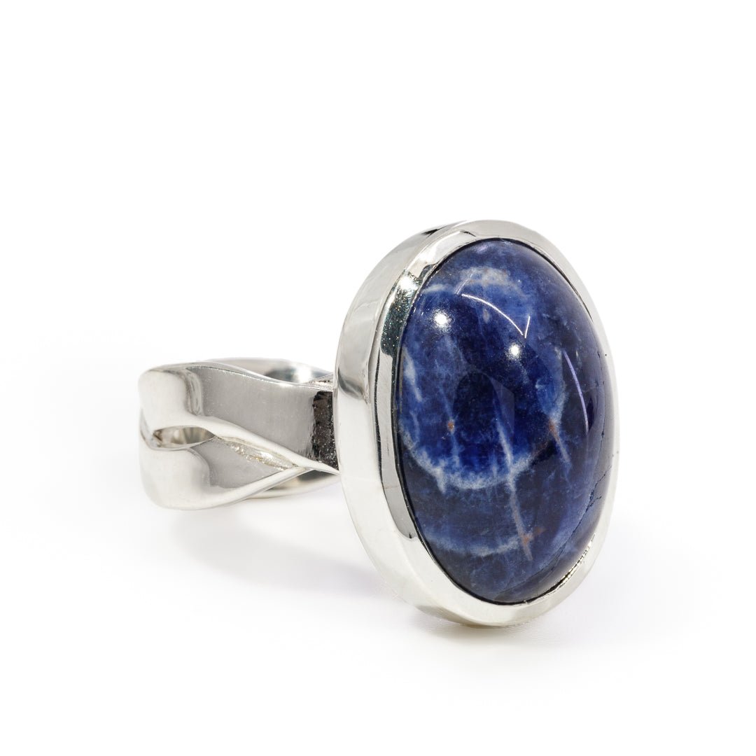 Sodalite 9.26 Carat Cabochon Handcrafted Sterling Silver Twisted Band Ring - KKO-193 - Crystalarium
