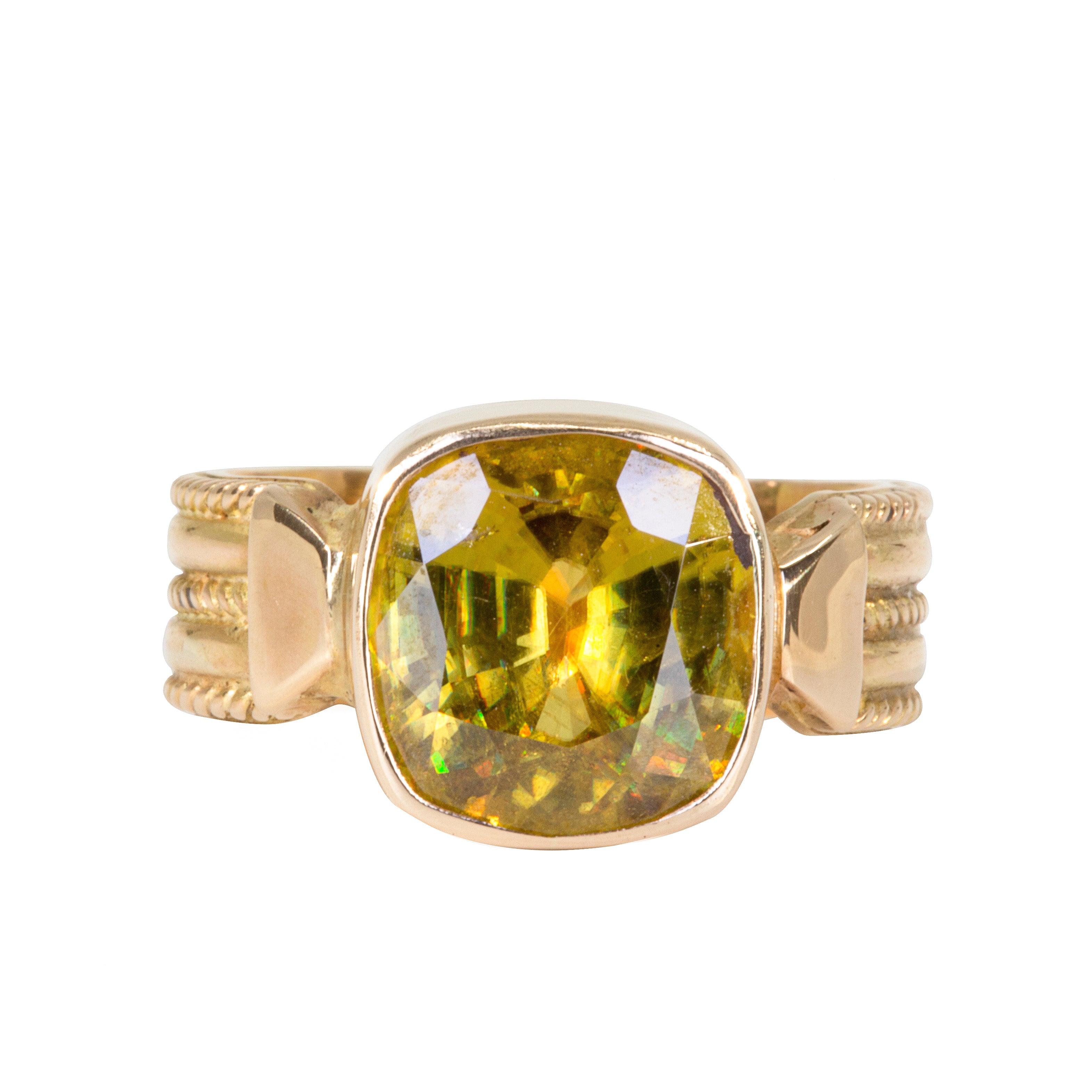 Sphene 6.64 Carat Square Faceted 14k Braided Band Handcrafted Gemstone Ring - eeo-026 - Crystalarium