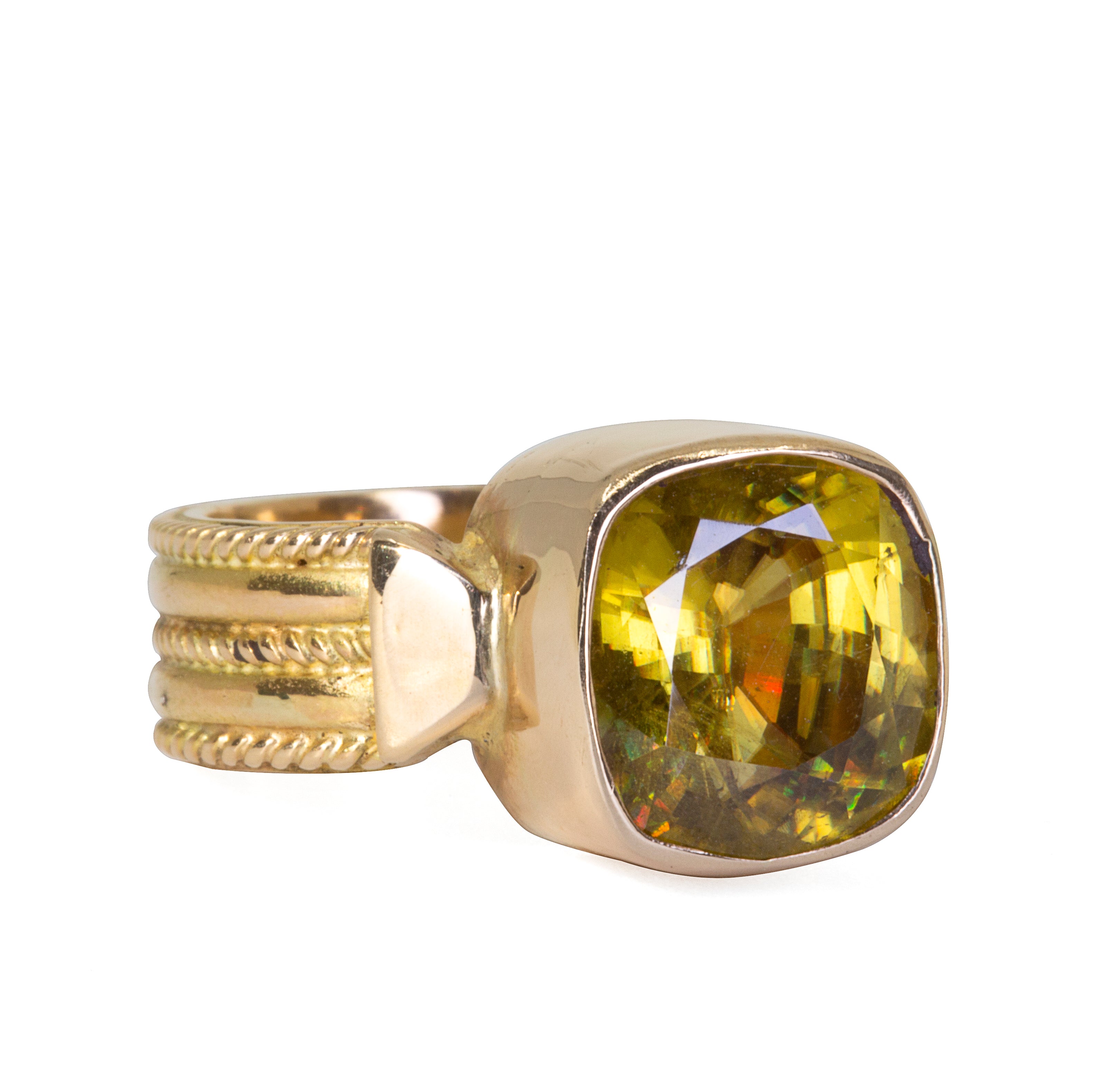 Sphene 6.64 Carat Square Faceted 14k Braided Band Handcrafted Gemstone Ring - eeo-026 - Crystalarium