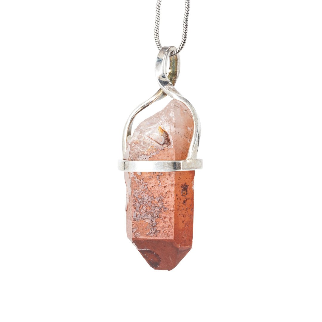 Orange River Quartz 28.04 Carat Sterling Silver Handcrafted Natural Crystal Twist Pendant - HHO-097 - Crystalarium