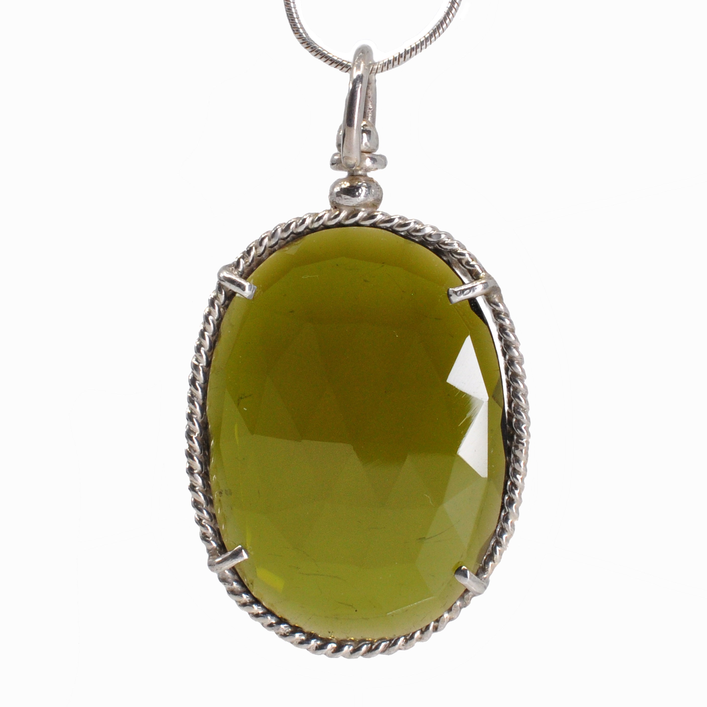 Green Tourmaline 28.07 mm 18.62 carats Faceted Oval Sterling Silver Handcrafted Pendant - FFO-138 - Crystalarium