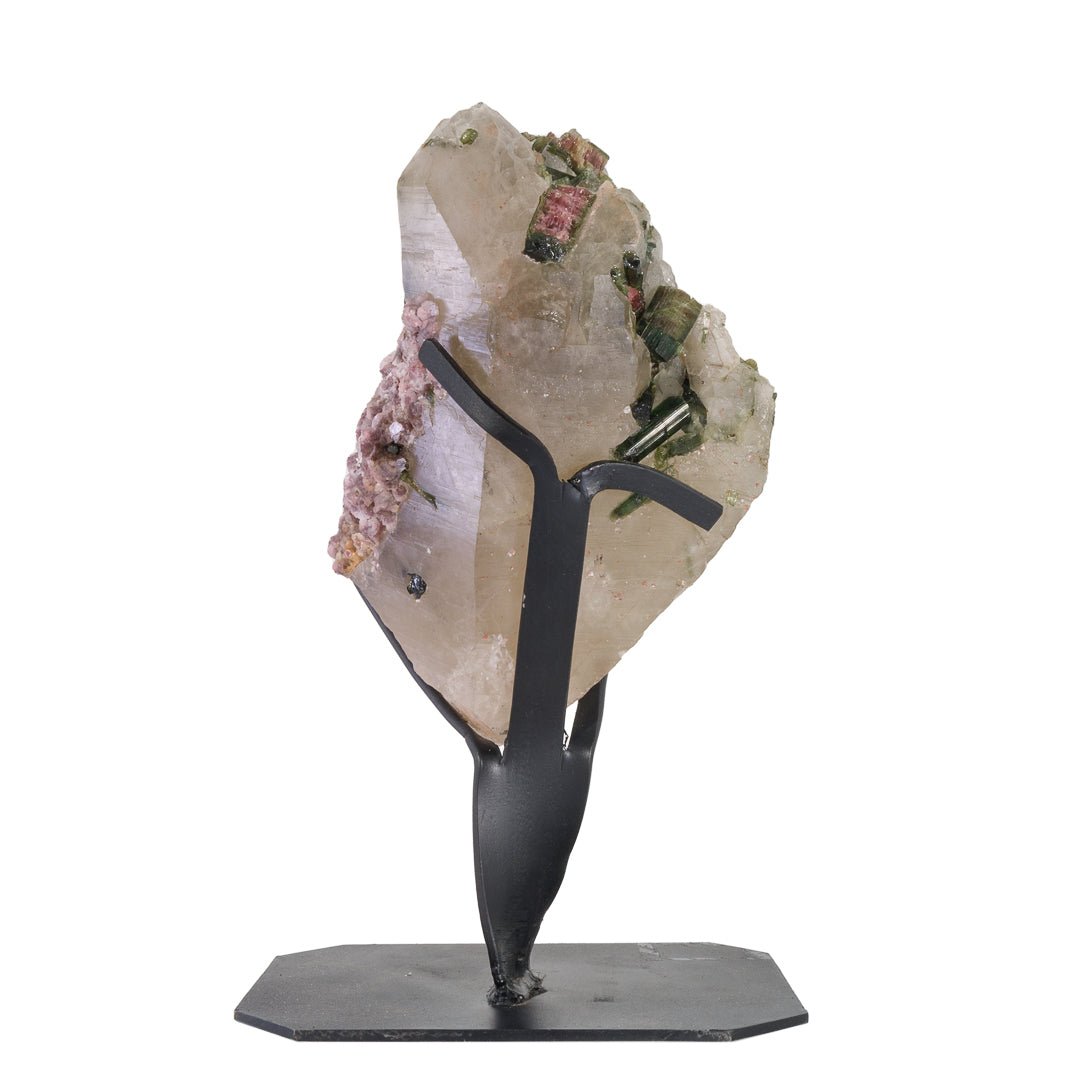 Smoky Quartz with Watermelon Tourmaline and Lepidolite 9.8 Inch 4.68lb Natural Crystal on Stand - Brazil - KKX-002 - Crystalarium