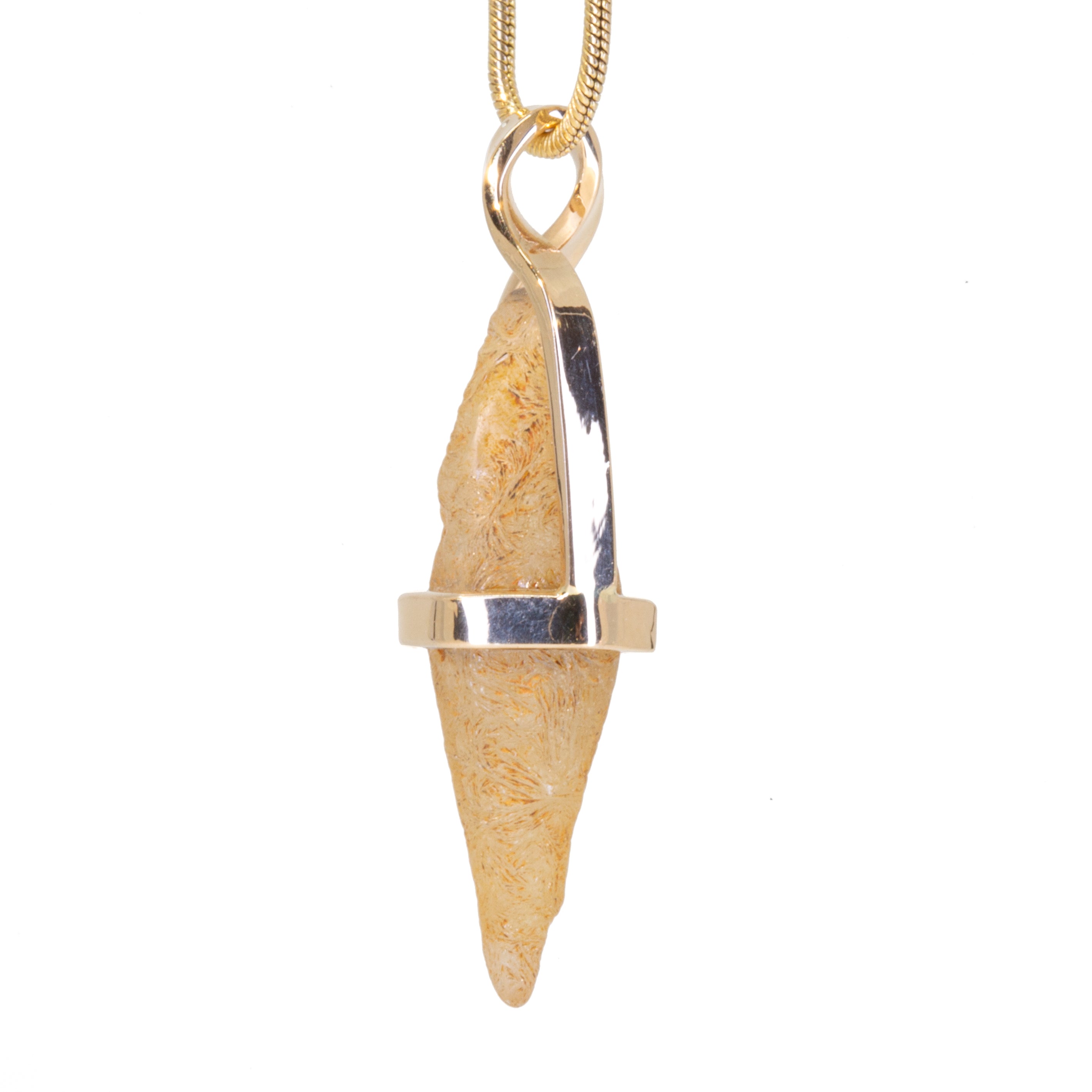 Yellow Sapphire 9.7 Carat Natural Crystal 14K Handcrafted Twist Pendant - JJO-086 - Crystalarium