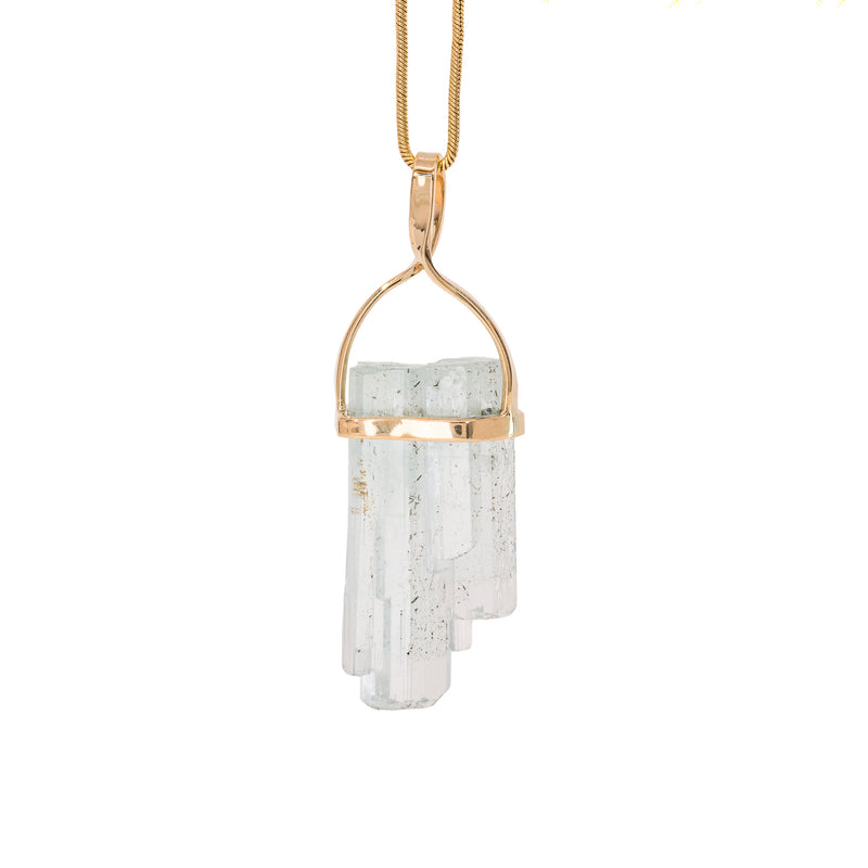 Aquamarine with Black Tourmaline 28.19 Carat 14k Handcrafted Natural Crystal Pendant
