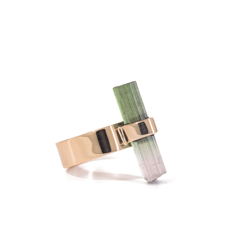Bicolor Tourmaline 4.89 Carat 14k Handcrafted Natural Crystal Ring