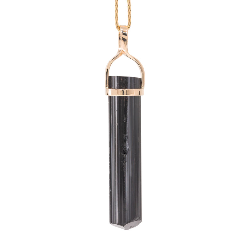 Black Tourmaline 44.77 Carat 14k Handcrafted Natural Crystal Pendant