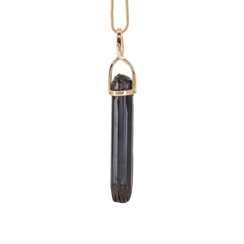 Black Tourmaline 29.52 Carat 14k Handcrafted Natural Crystal Pendant