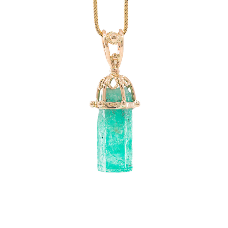 Emerald 10.34 Carat 14k Filigree Handcrafted Natural Crystal Pendant