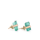 Natural Emerald crystal earrings handcrafted in 14K, angled pair view
