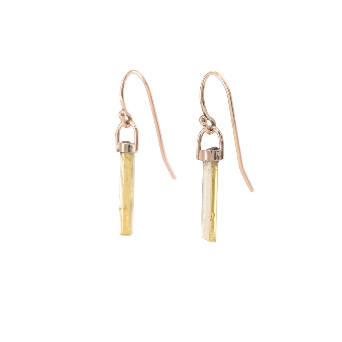 Heliodor 2.65 carat 14K gold crystal earrings, front view