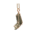 Back view of natural Moldavite pendant showing open 14K gold framework