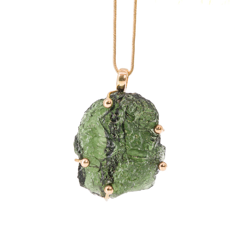 Moldavite 10.95 Gram 14k Handcrafted Natural Crystal Pendant