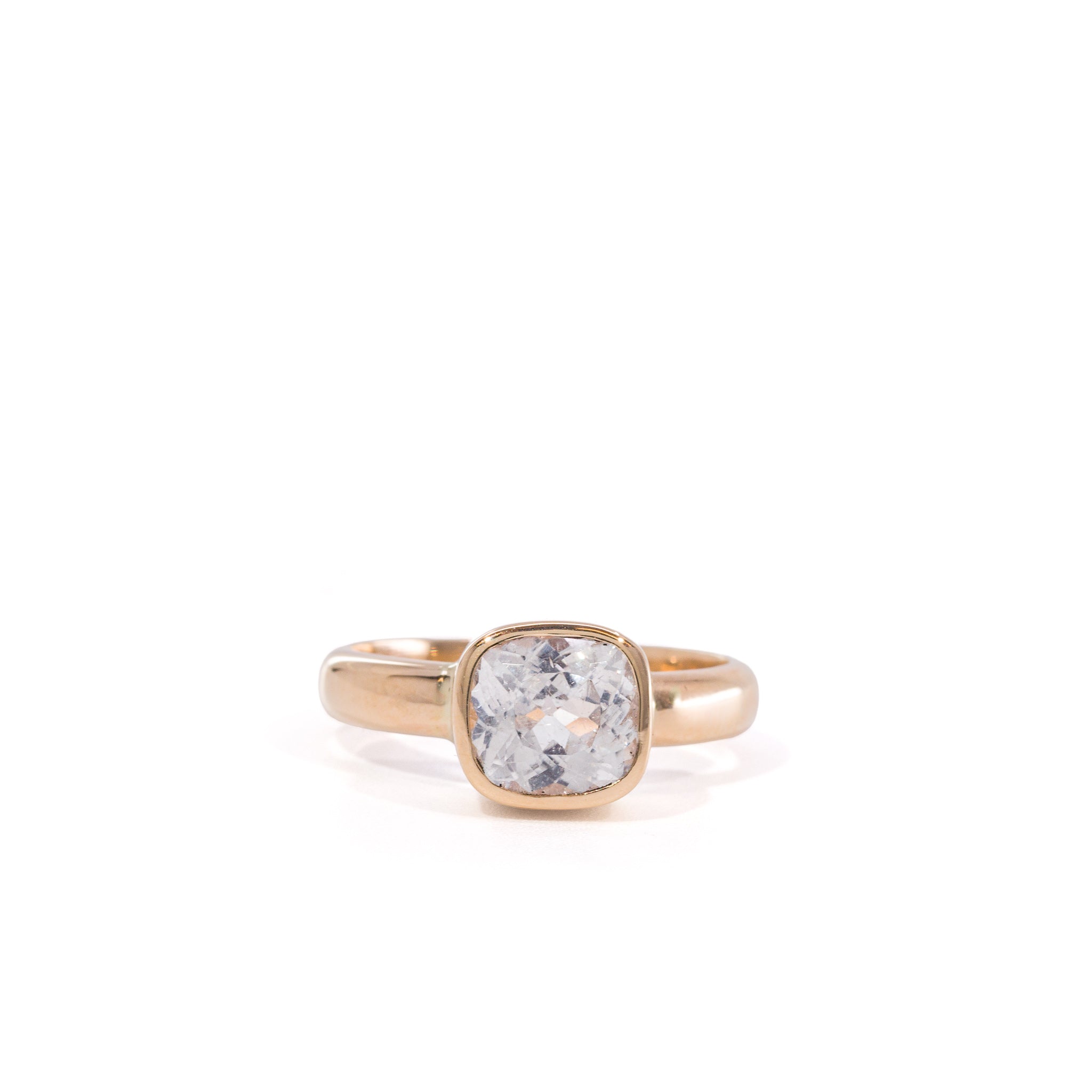 Faceted Phenakite gemstone ring handcrafted in 14K, front view