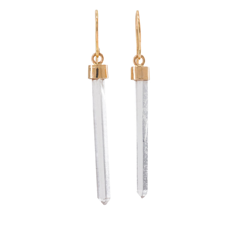 Colombian Quartz 9.73 Carat 14K Handcrafted Natural Crystal Earrings
