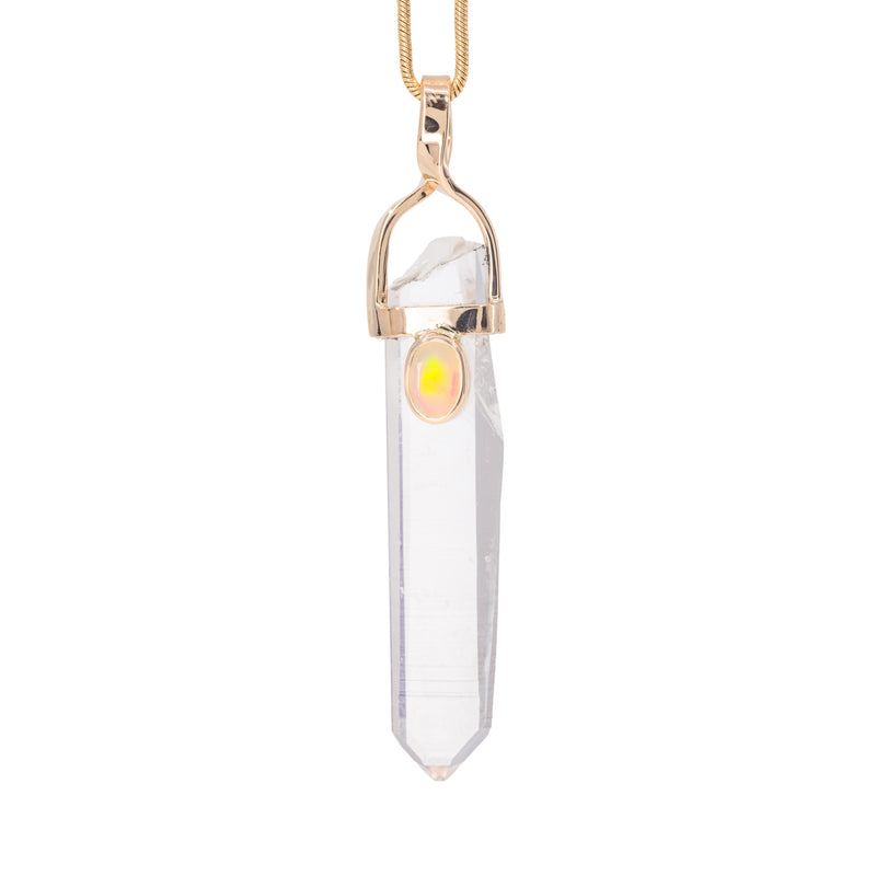 Quartz & Opal 14k Handcrafted Gemstone & Natural Crystal Pendant