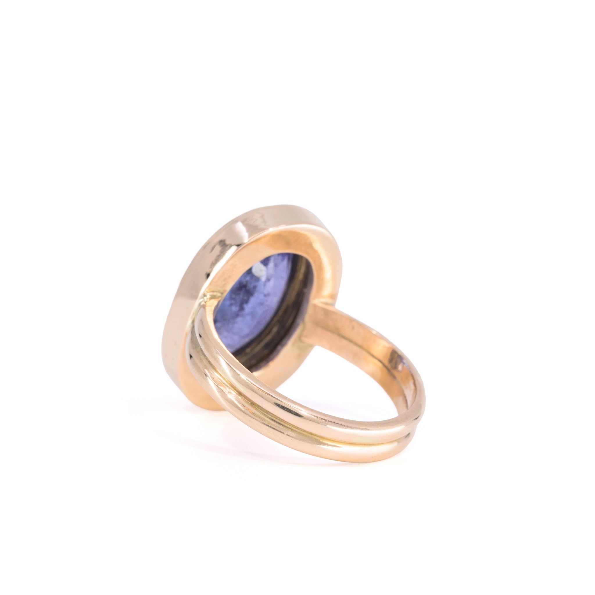 Faceted Tanzanite ring handcrafted in 14K, reverse view