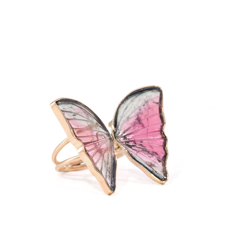 Watermelon Tourmaline Butterfly 13.97 Carat 14k Handcrafted Gemstone Ring