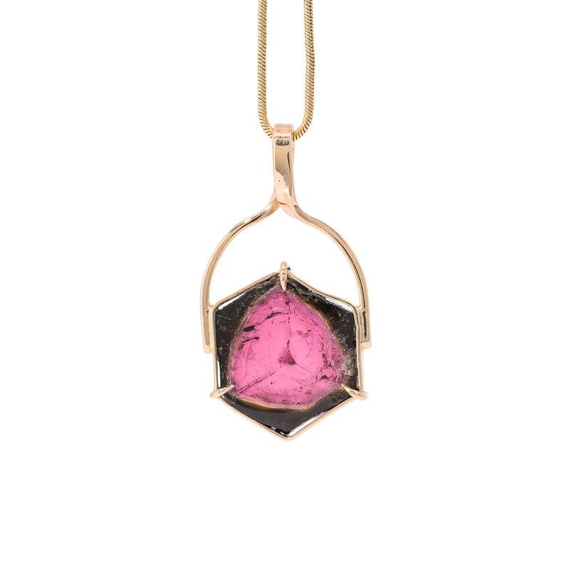 Watermelon Tourmaline 9.62 Carat 14k Handcrafted Gemstone Slice Pendant