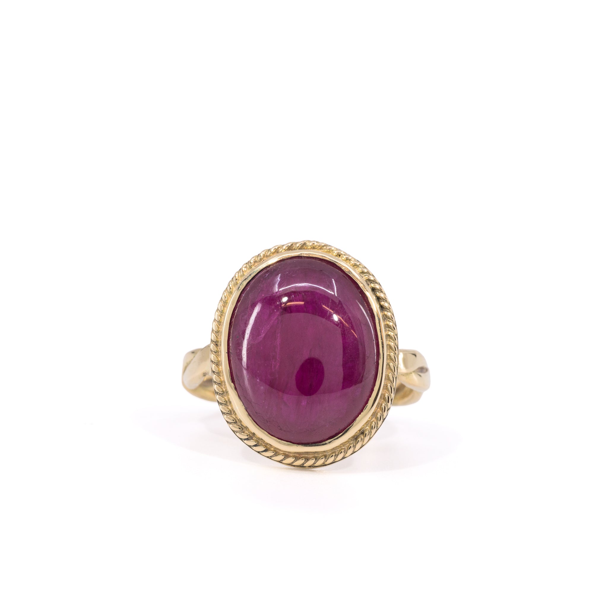Tanzanian Ruby 14.17 Carat ring handcrafted in 22K, straight front view