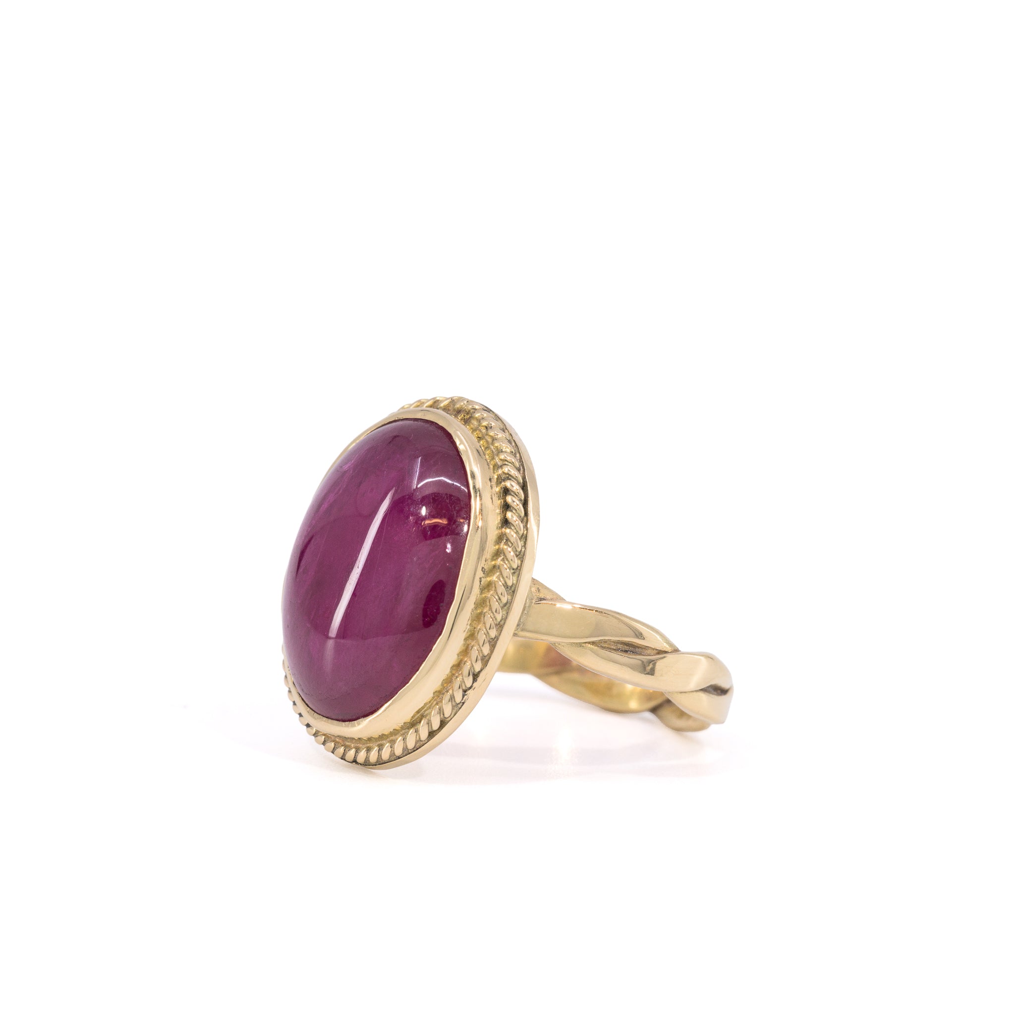 Tanzanian Ruby 14.17 Carat ring handcrafted in 22K, alternate angle