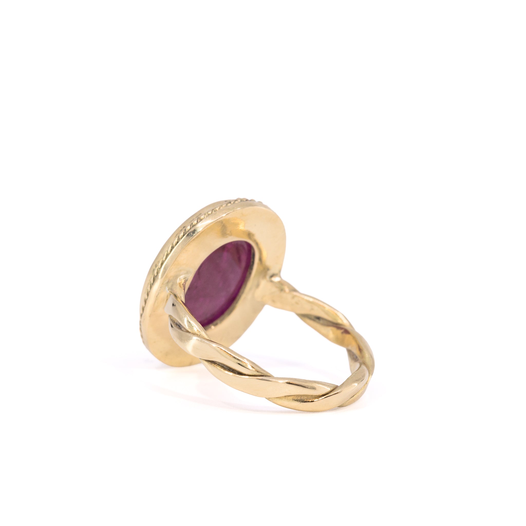 Tanzanian Ruby 14.17 Carat ring handcrafted in 22K, reverse view