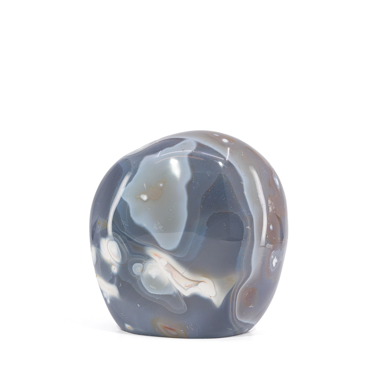 Blue Agate polished freeform with blue-gray translucent bands