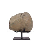 Wide Amethyst geode displayed on a black metal stand, reverse view