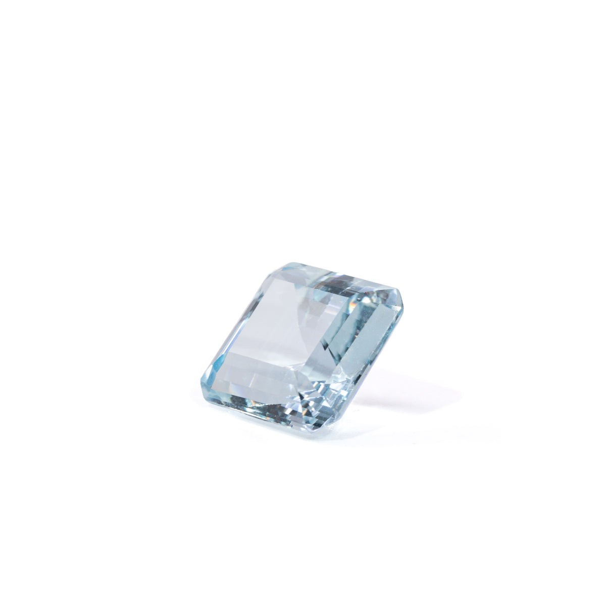 Pale blue square Aquamarine gemstone, angled view