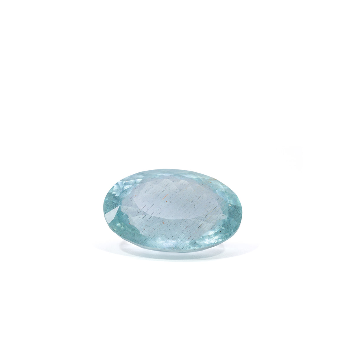 Large elongated oval Aquamarine gemstone, low angled view