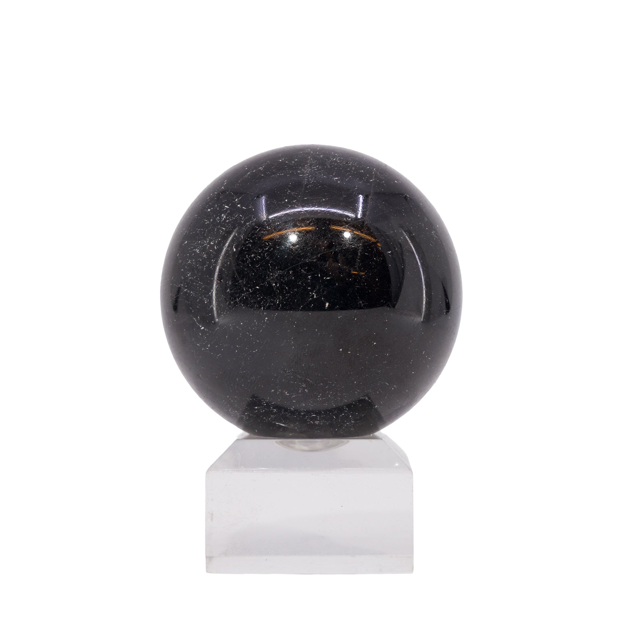 Alternate view of glossy Black Tourmaline crystal sphere