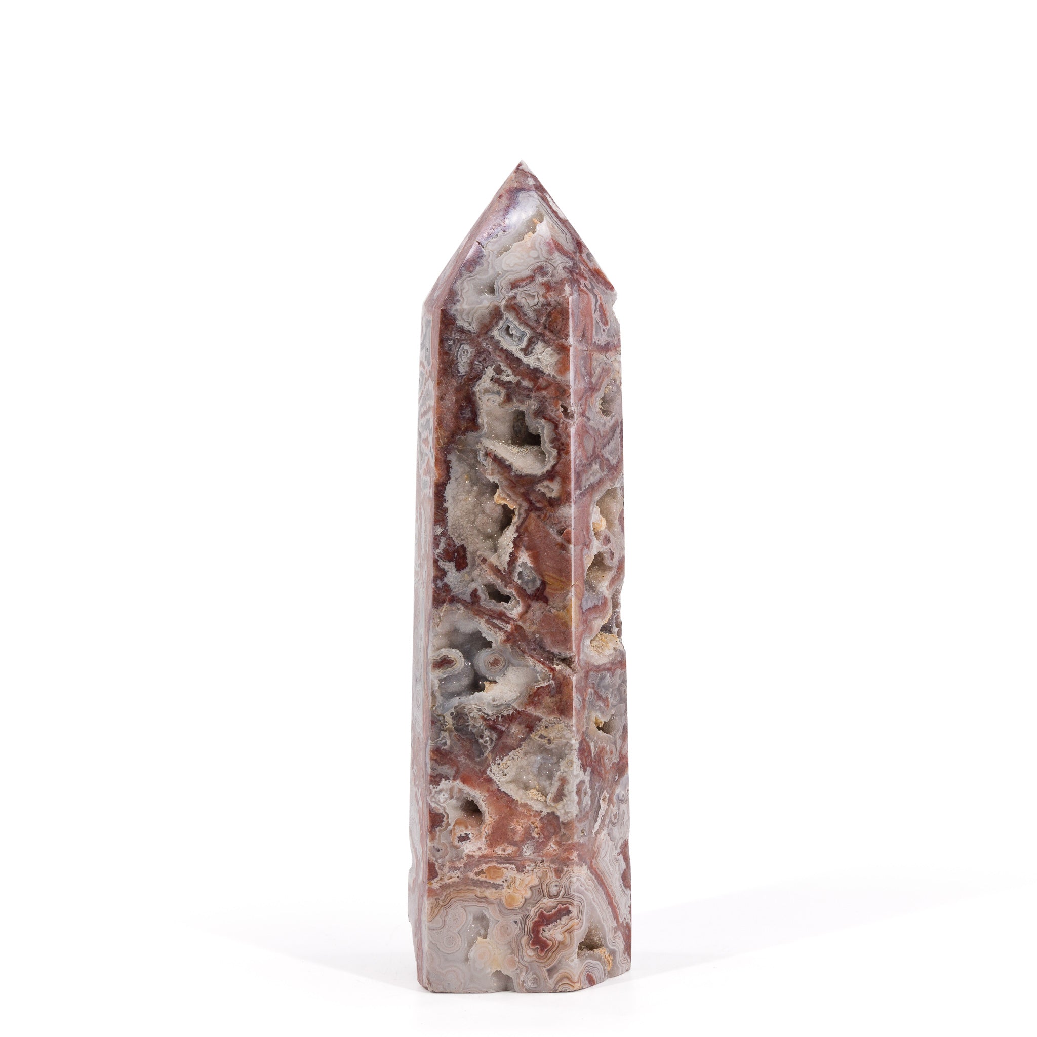 Crazy Lace Agate crystal tower from Mexico