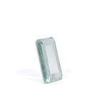 Upright view of pale green rectangular step-cut Beryl gemstone