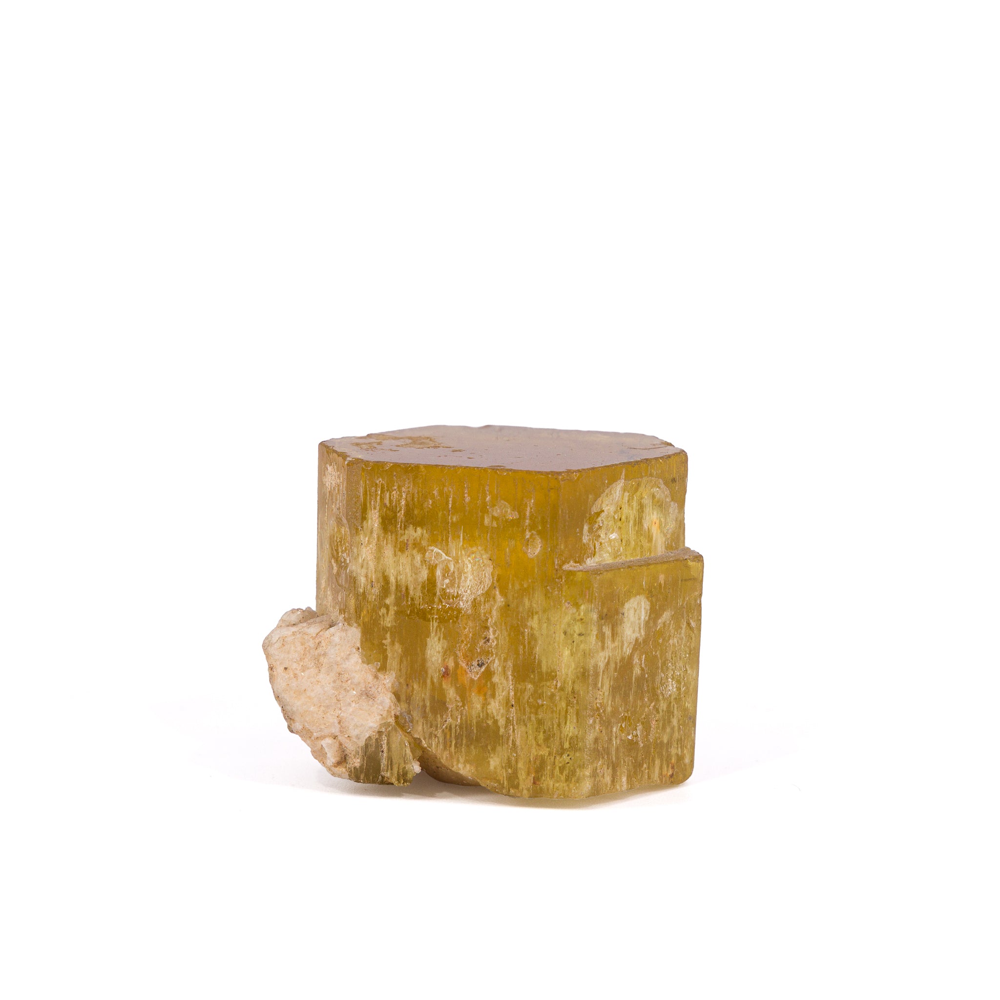 Heliodor natural gem crystal with attached matrix, alternate view