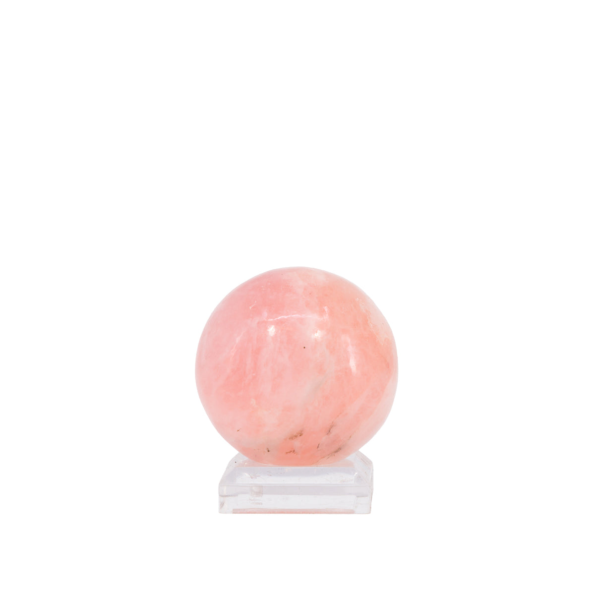 Blush-pink Morganite polished gemstone sphere, front view