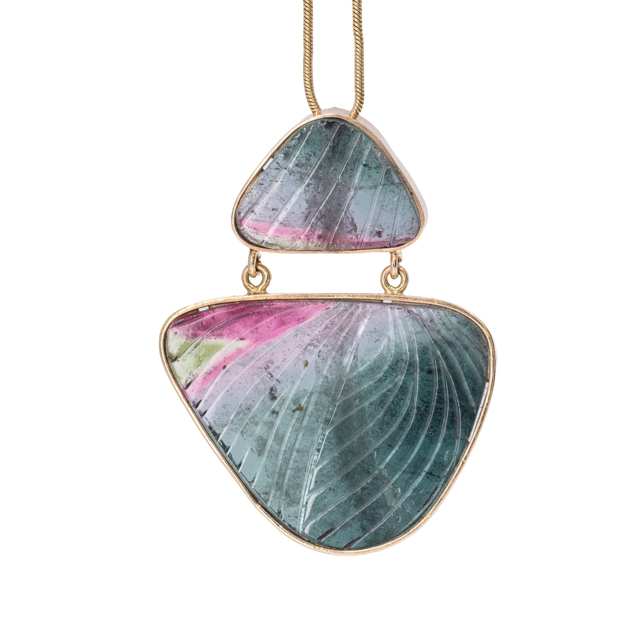 Front view of Multi-Colored Tourmaline butterfly wing 14K pendant BBO-264