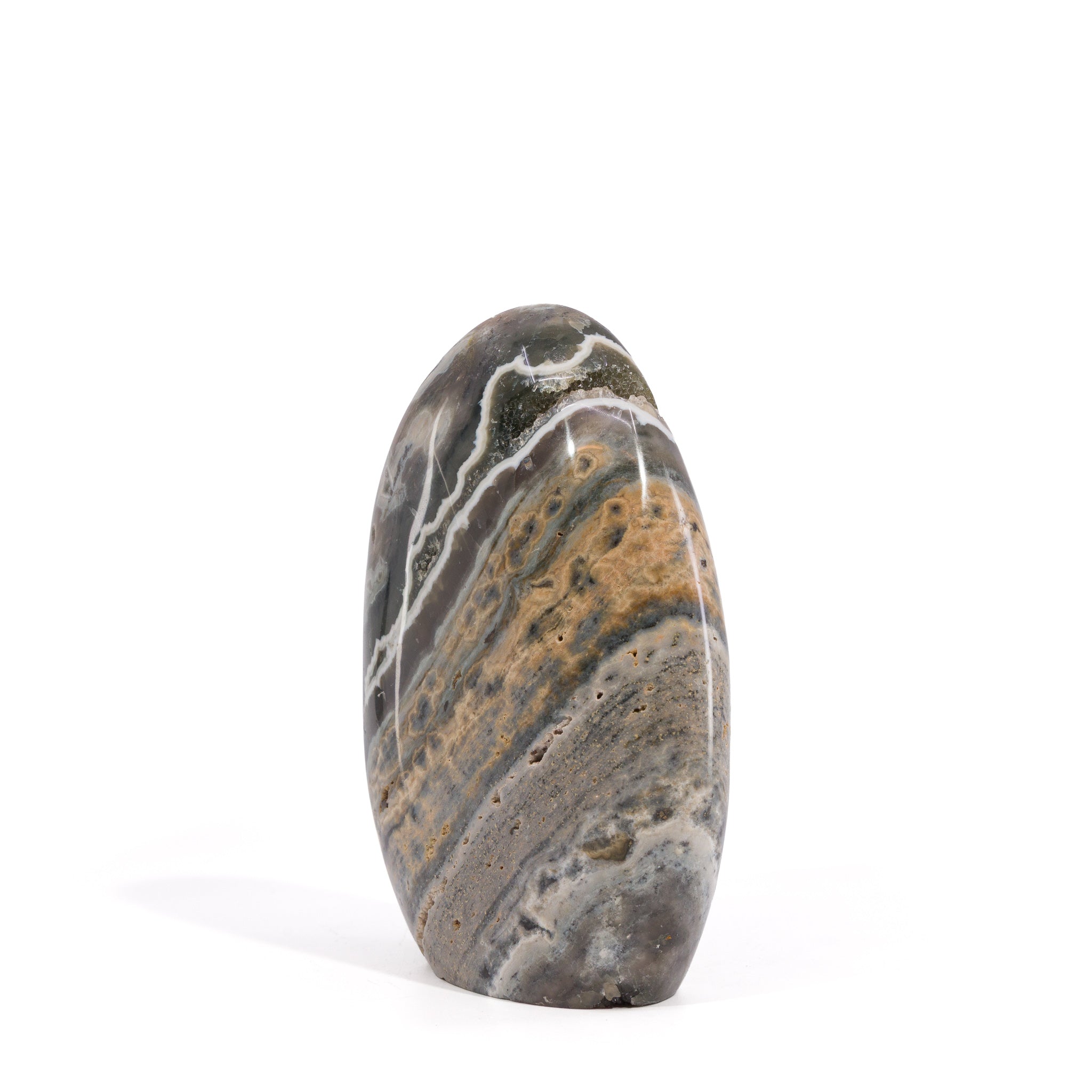 Ocean Jasper freeform with gray, cream, and ochre banding