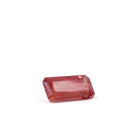 Elongated Oregon Sunstone gemstone with coral red color and clipped corner faceting