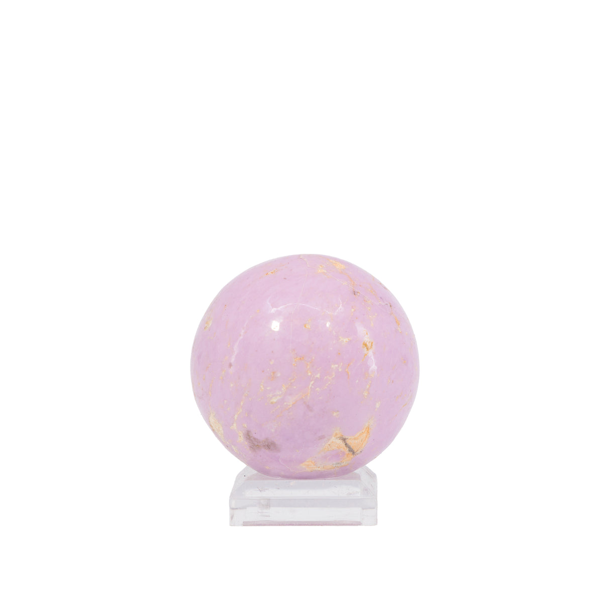 Pale lilac Phosphosiderite polished crystal sphere with tan matrix
