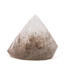 Front view of smoky-toned polished Rutilated Quartz freeform with dense needle inclusions